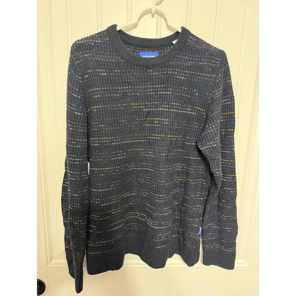 Jack & Jones Sweater Mens Large JORGROOVE KNIT CREW NECK Navy Blue EUC